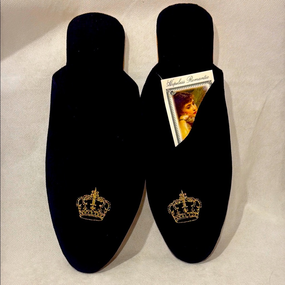 Hopeless Romantic Slippers Black Size 10 NWT